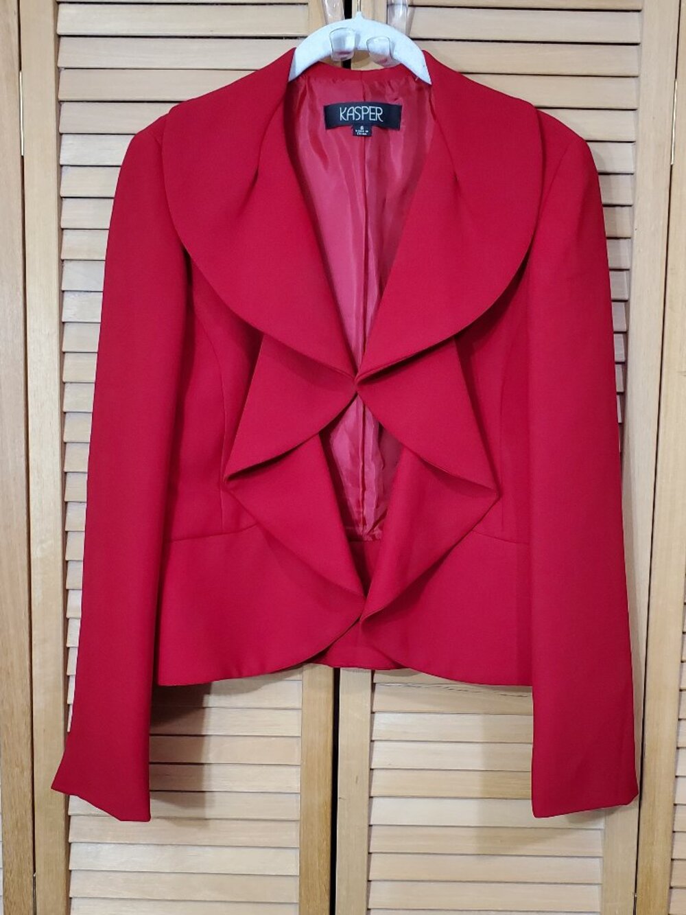 Kasper Red Ruffle Front Blazer Jacket Size 6